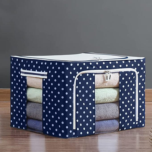 Large Capacity Clothing Storage Box- Dark Blue Polka