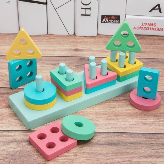 Wooden Shapes Square Column Blocks Sorting & Stacking Toys for Kids