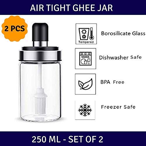 leakproof transparent glass jar with brush for oil ghee