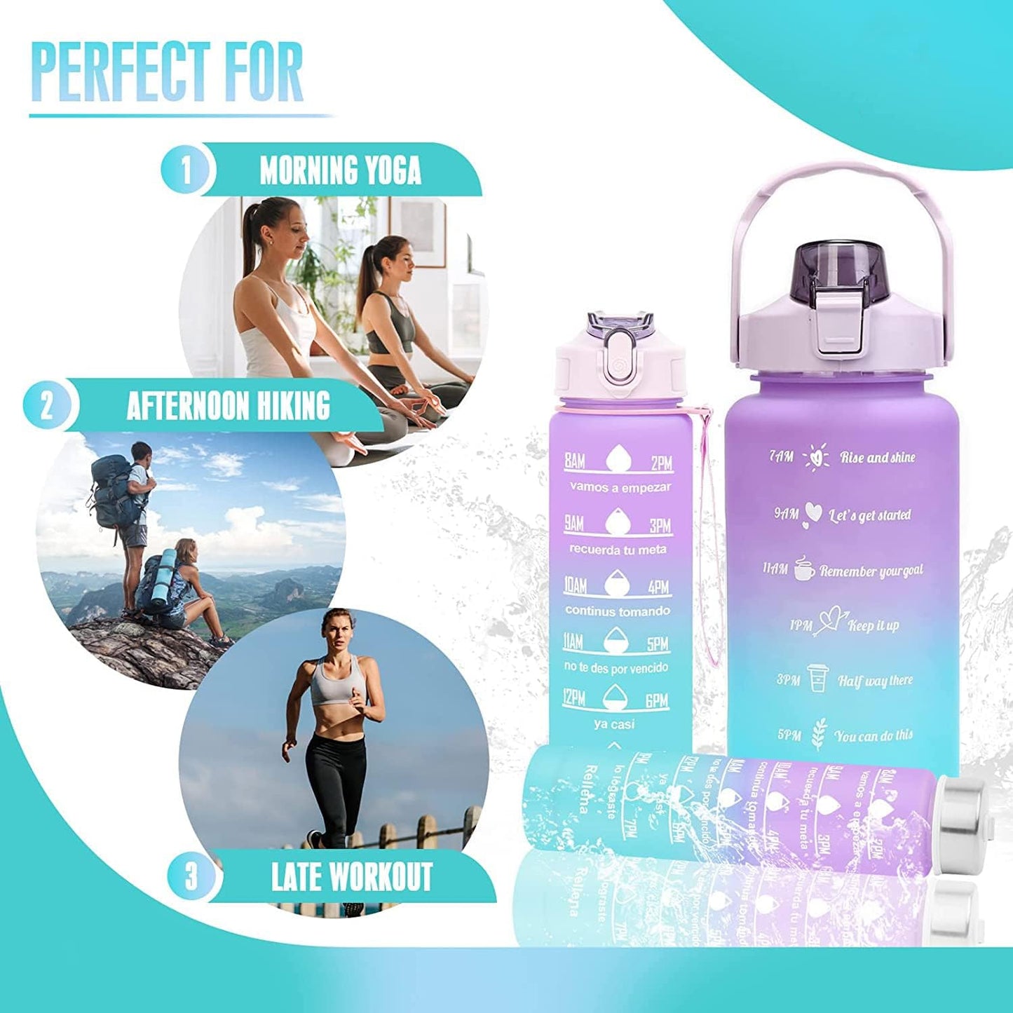 3 Pcs set motivational water bottle combo with positive quotes(Multicolor)